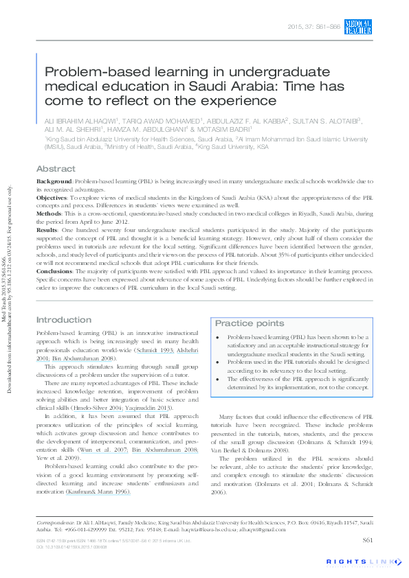 (PDF) Problem-based learning in undergraduate medical education in ...