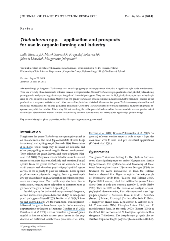 (PDF) Trichoderma spp. – application and prospects for use in organic ...