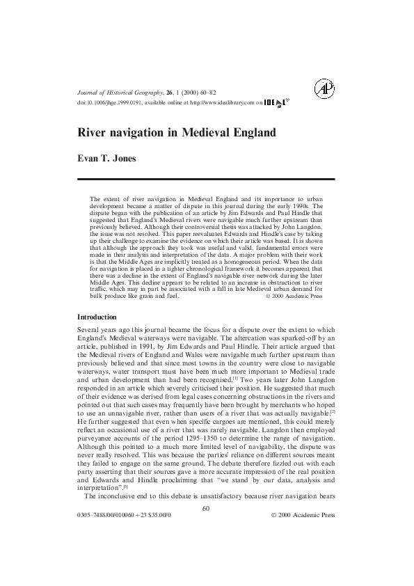 River navigation in Medieval England