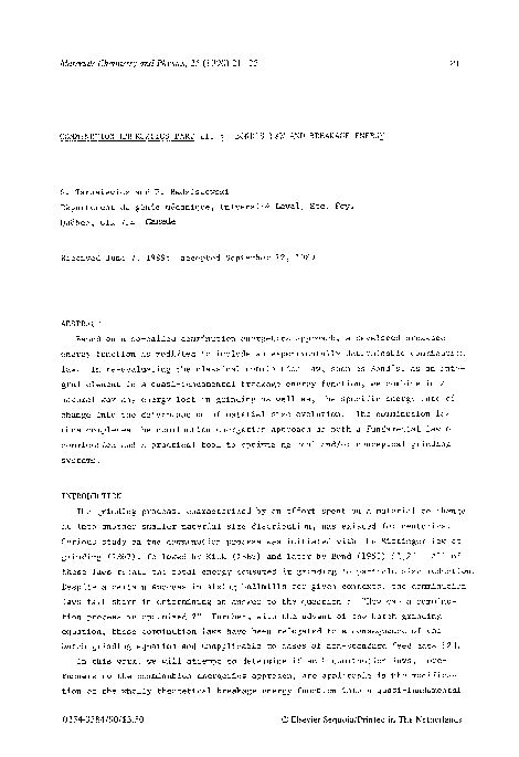 (PDF) Comminution energetics part III : Bond's law and breakage energy ...
