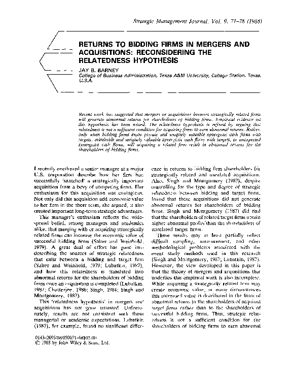 (PDF) Returns to bidding firms in mergers and acquisitions ...