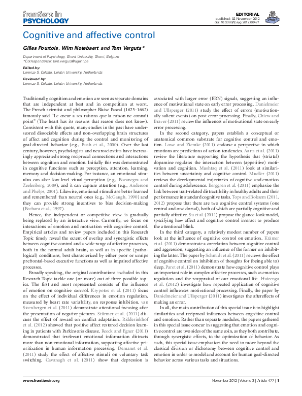 (PDF) Cognitive and affective control