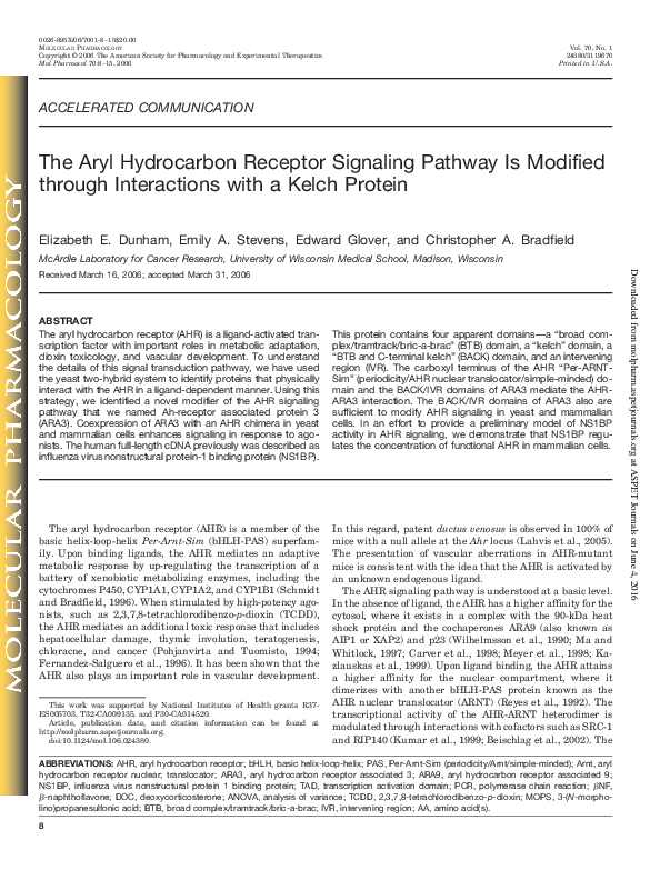 (PDF) The Aryl Hydrocarbon Receptor Signaling Pathway is Modified ...