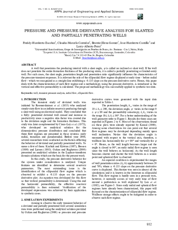 (PDF) PRESSURE AND PRESSURE DERIVATIVE ANALYSIS FOR SLANTED AND ...