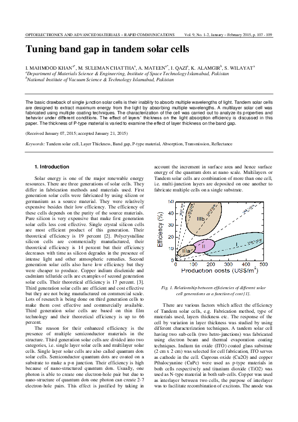 (PDF) Tuning band gap in tandem solar cells