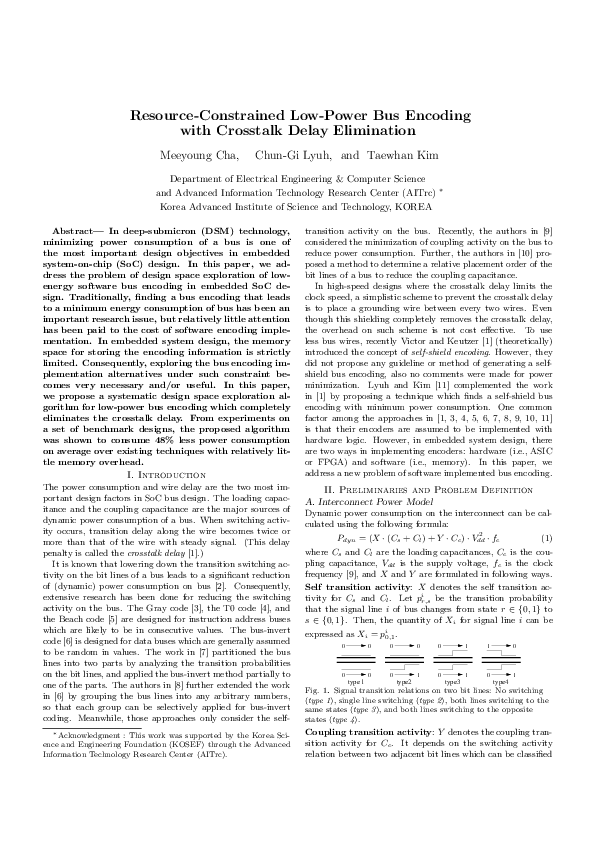 (PDF) Resource-constrained low-power bus encoding with crosstalk delay ...