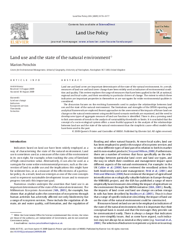 (PDF) Land use and the state of the natural environment