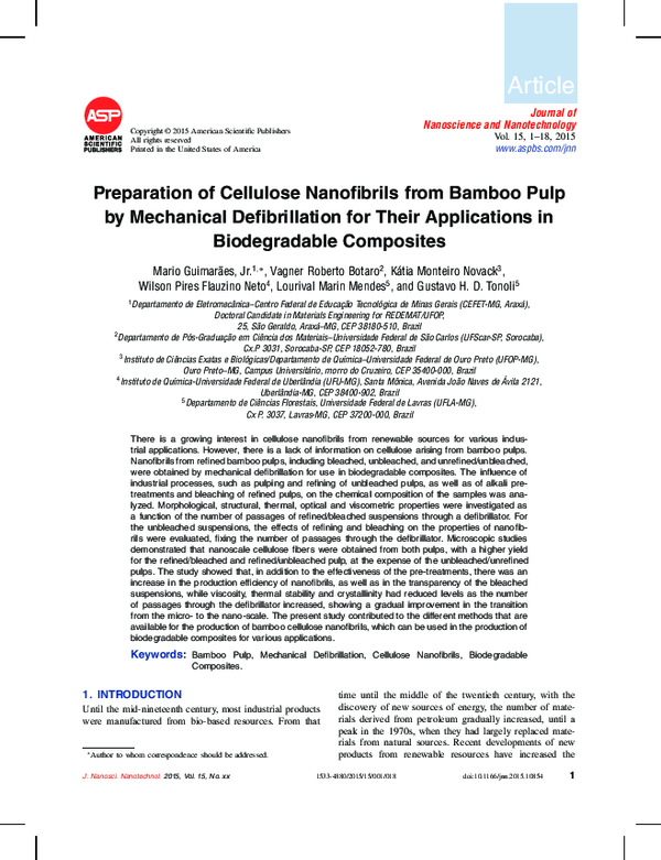 (PDF) Preparation of Cellulose Nanofibrils from Bamboo Pulp by ...