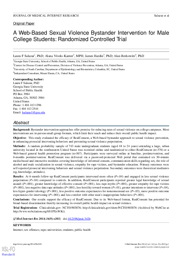 (PDF) A Web-Based Sexual Violence Bystander Intervention for Male ...