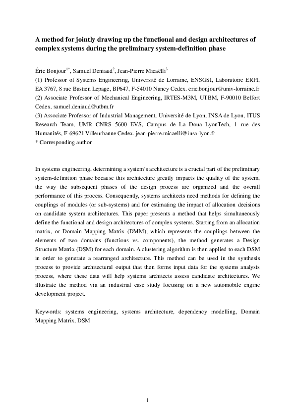 (PDF) A method for jointly drawing up the functional and design