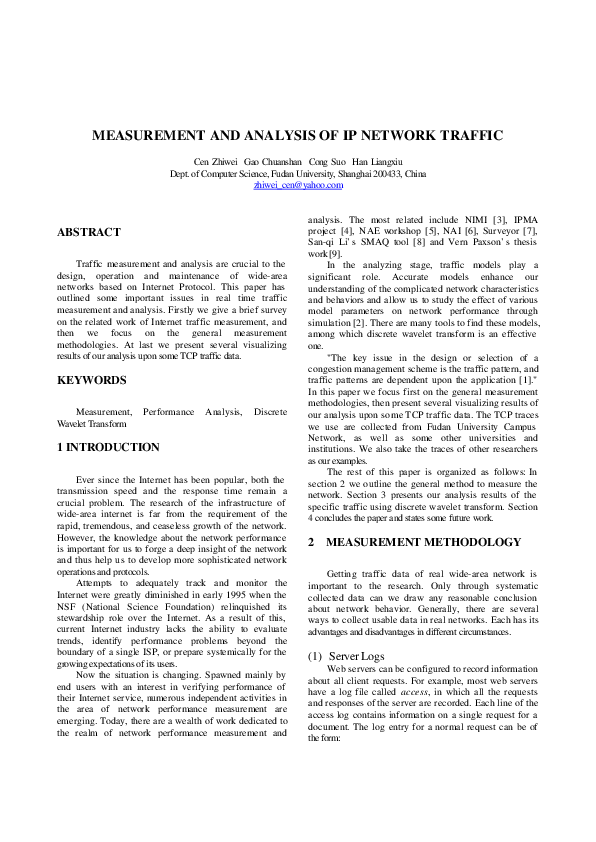 (PDF) Measurement and Analysis of IP Network Traffic