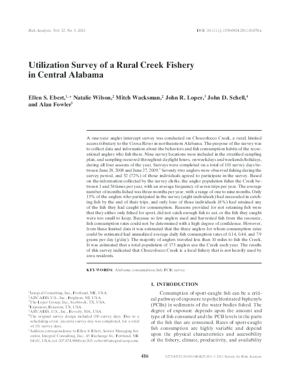 (PDF) Utilization Survey of a Rural Creek Fishery in Central Alabama