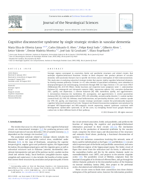 (PDF) Cognitive disconnective syndrome by single strategic strokes in ...