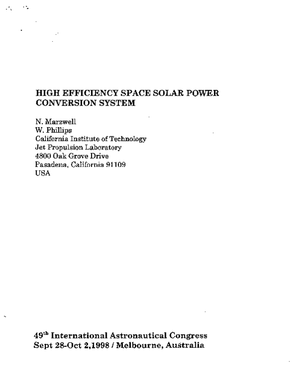 (PDF) High Efficiency Space Solar Power Conversion System