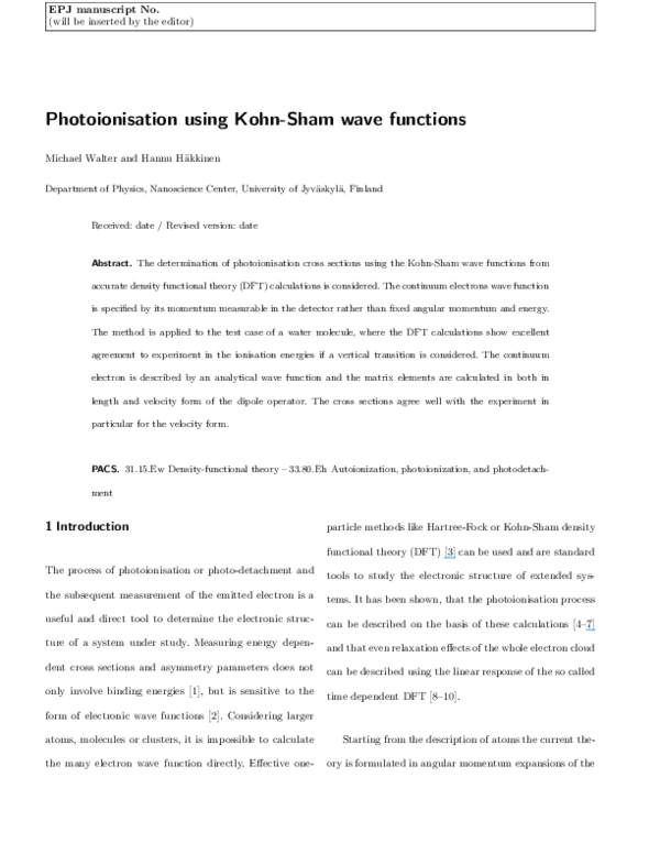 (PDF) Photoionisation using Kohn-Sham wave functions