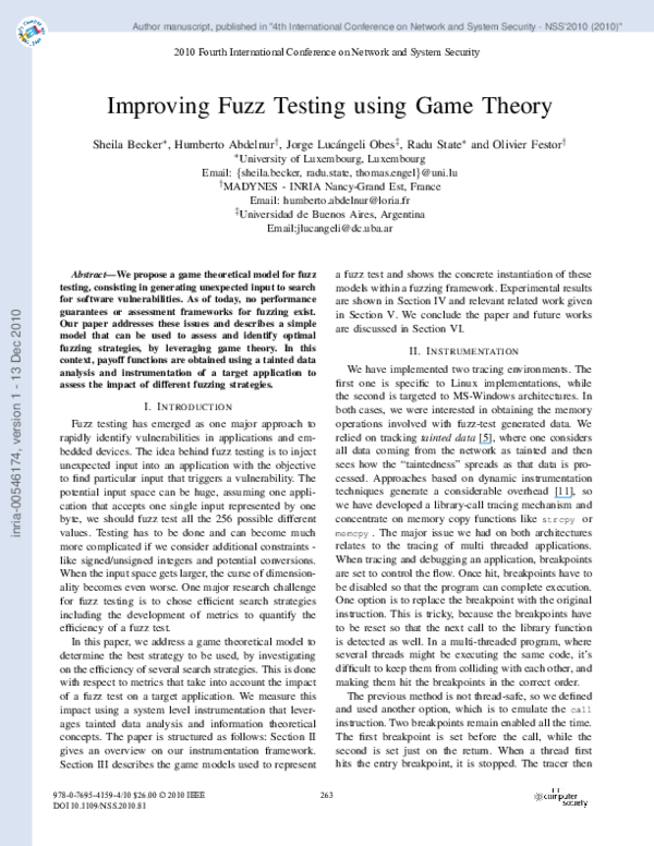 (PDF) Improving fuzz testing using game theory
