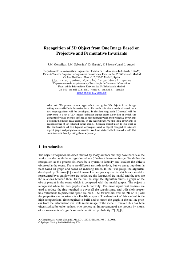 (PDF) Recognition of 3D Object from One Image Based on Projective and ...