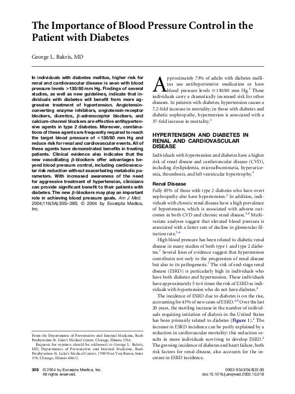 (PDF) The importance of blood pressure control in the patient with diabetes Bakris