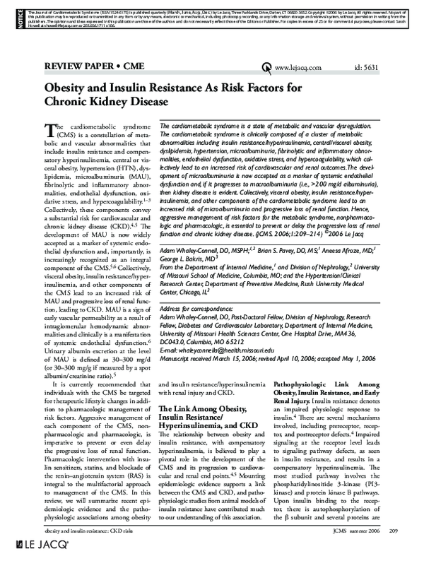 (PDF) Obesity and Insulin Resistance As Risk Factors for Chronic Kidney ...