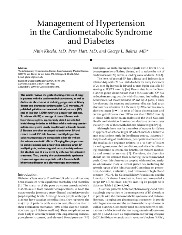 (PDF) Management of hypertension in the cardiometabolic syndrome and ...