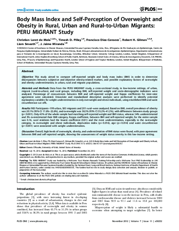 (PDF) Body Mass Index and Self-Perception of Overweight and Obesity in ...