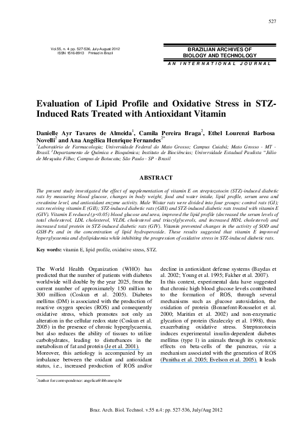 (PDF) Evaluation of lipid profile and oxidative stress in STZ-induced ...