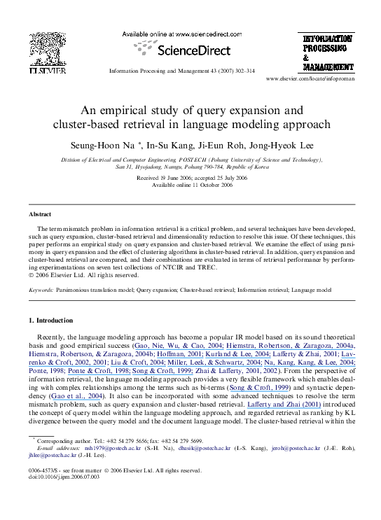 (PDF) An empirical study of query expansion and cluster-based retrieval ...