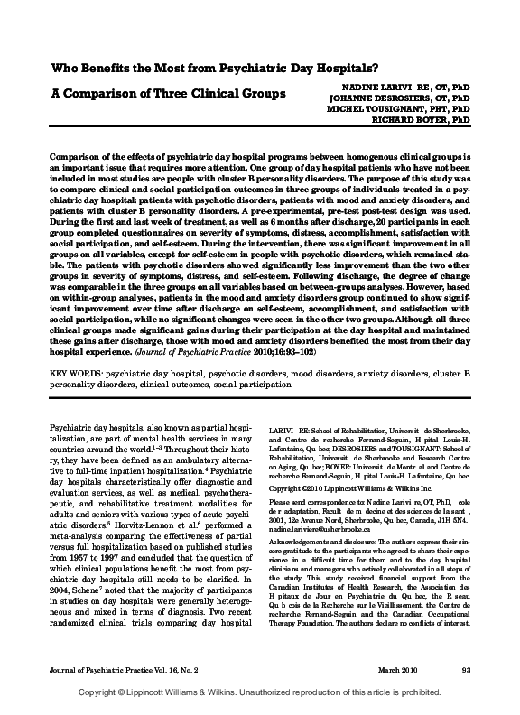 (PDF) Who Benefits the Most from Psychiatric Day Hospitals? A