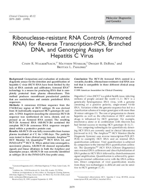 (PDF) Ribonuclease-resistant RNA Controls (Armored RNA) for Reverse ...