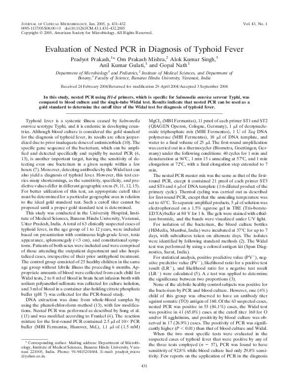 (PDF) Evaluation of Nested PCR In Diagnosis of Typhoid Fever
