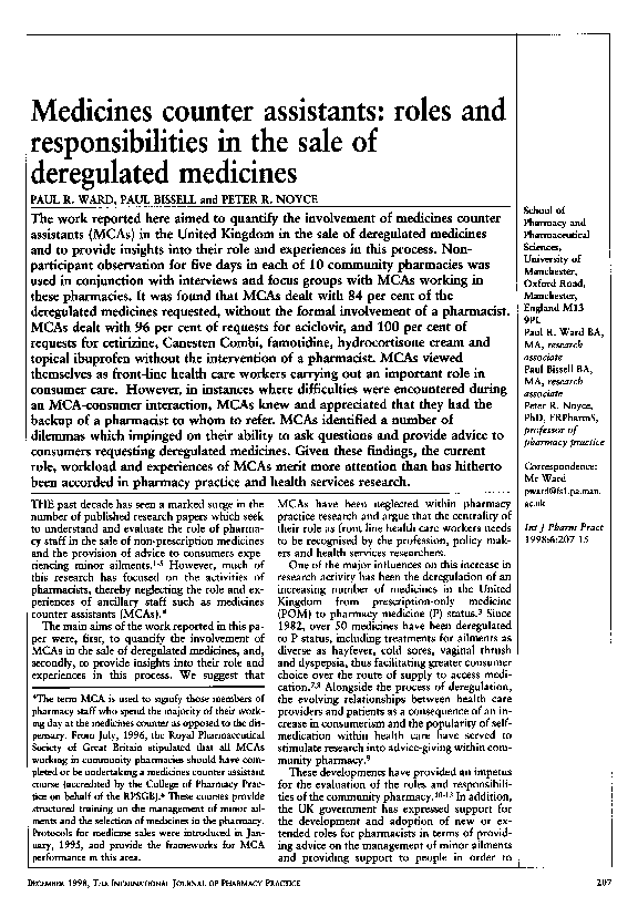 (PDF) Medicines counter assistants roles and responsibilities in the