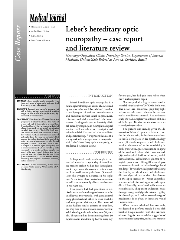 (PDF) Leber's hereditary optic neuropathy case report and literature