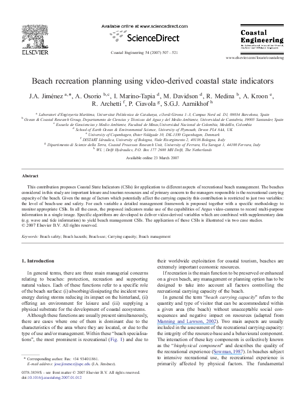 (PDF) Beach recreation planning using video-derived coastal state ...