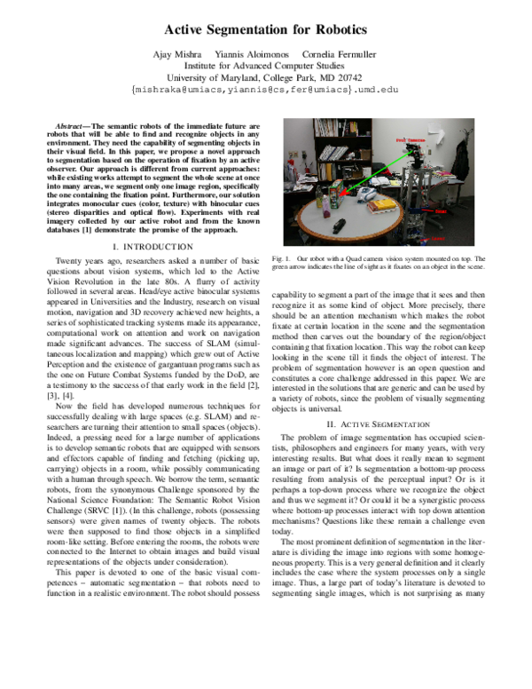 (PDF) Active segmentation for robotics