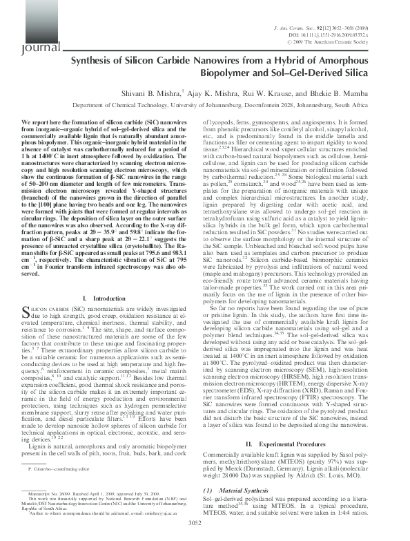 (PDF) Synthesis of Silicon Carbide Nanowires from a Hybrid of Amorphous ...