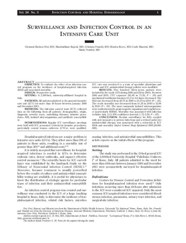 PDF) Surveillance and Infection Control in an Intensive Care Unit ...