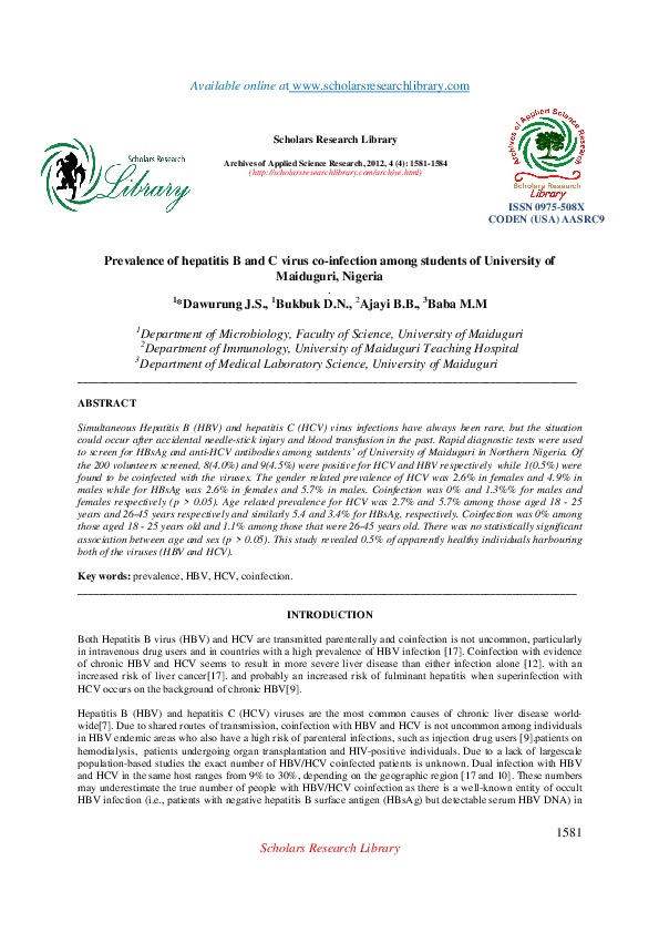 (PDF) Prevalence of hepatitis B and C virus co-infection among students ...