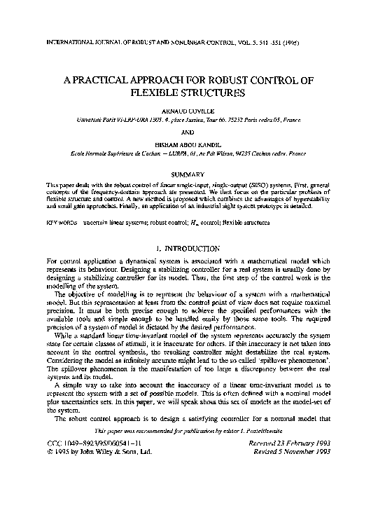 (PDF) A practical approach for robust control of flexible structures
