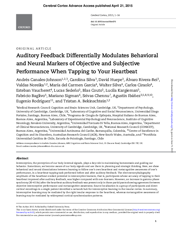 (PDF) Auditory Feedback Differentially Modulates Behavioral and Neural ...