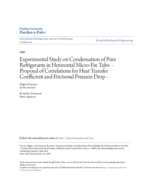 (PDF) Experimental Study on Condensation of Pure Refrigerants in ...