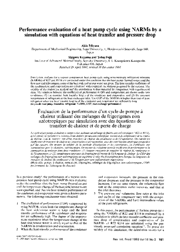 (PDF) Performance evaluation of a heat pump cycle using NARMs by a ...