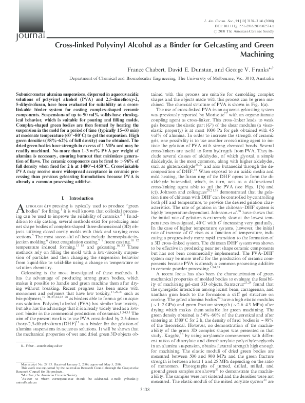 (PDF) Crosslinked Polyvinyl Alcohol as a Binder for Gelcasting and