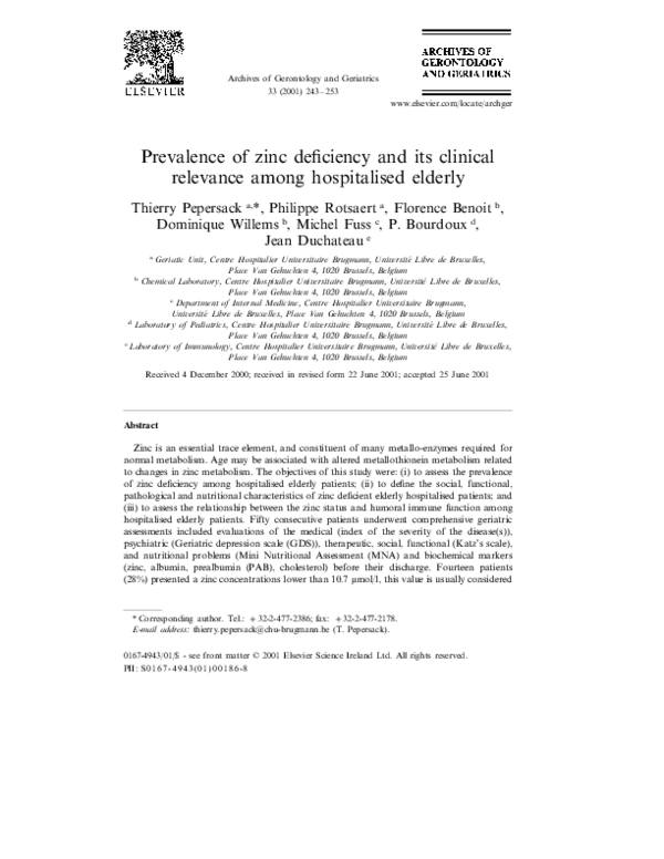 (PDF) Prevalence of zinc deficiency and its clinical relevance among