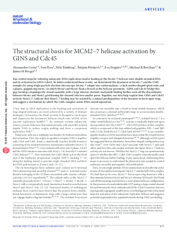 (PDF) The structural basis for MCM2–7 helicase activation by GINS and Cdc45
