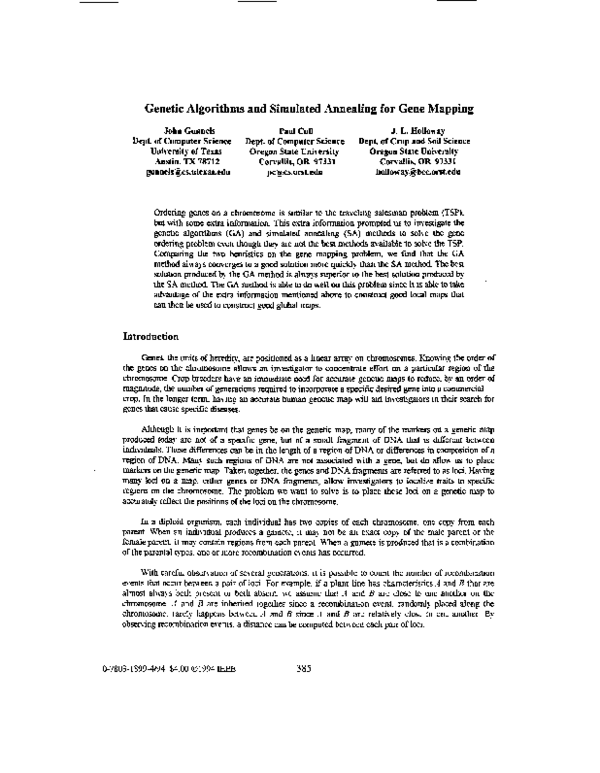 (PDF) Genetic algorithms and simulated annealing for gene mapping