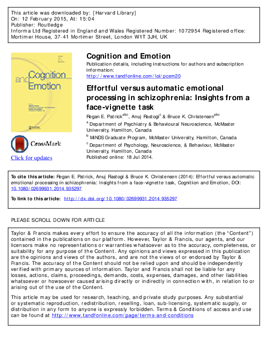 (PDF) Effortful versus automatic emotional processing in schizophrenia ...