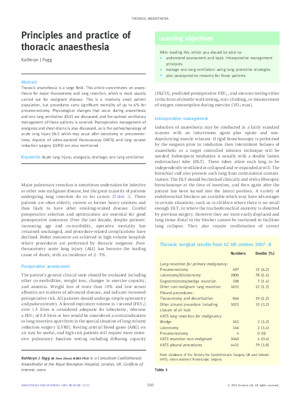 (PDF) Principles and practice of thoracic anaesthesia
