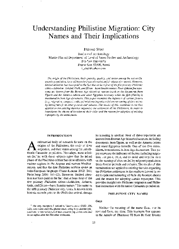 (PDF) Understanding Philistine Migration: City Names and Their Implications