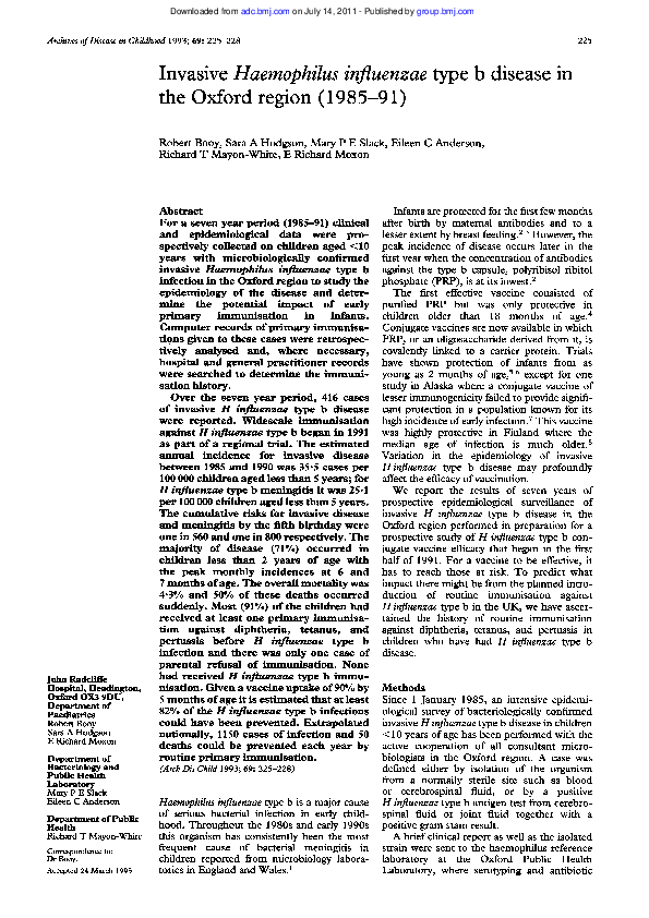 (PDF) Invasive Haemophilus influenzae type b disease in the Valencian ...