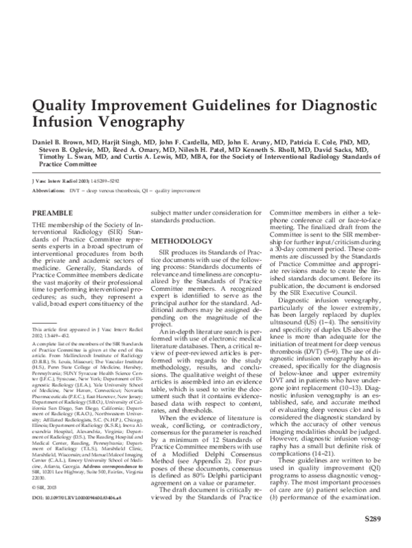 (PDF) Quality Improvement Guidelines for Diagnostic Infusion Venography